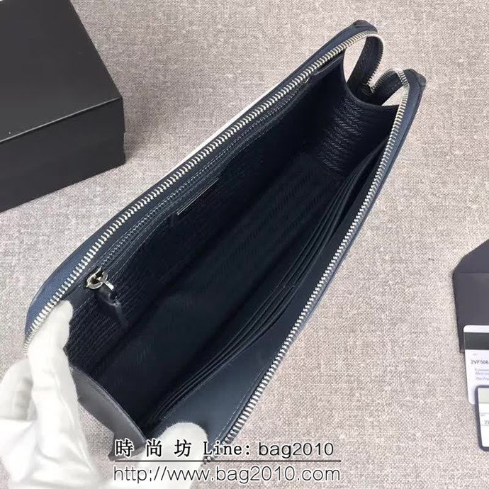 PRADA普拉達 官網同步 專櫃最新款 頂級原單十字紋牛皮 男士手包 2VF056 DD1902
